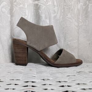 Toms Majorca Womens Taupe Neutral Suede Block Heel Ankle Wrap Sandals sz 6